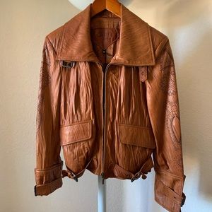 Crinkle Leather Jacket with laser-cut sleeves